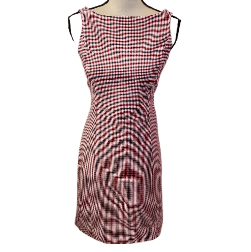 J. Crew Red Black White Gingham Dress Sheath Fitted Cotton Women's Size 00